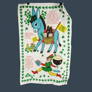 Vintage Irish Themed Linen Tea Towel With Recipes & Graphics